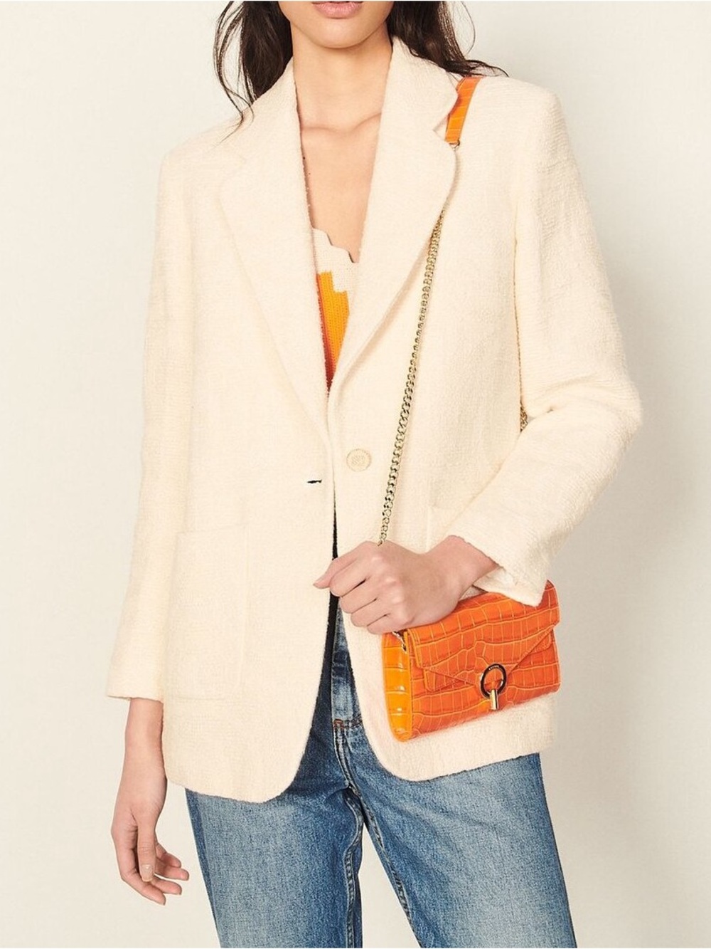 Sandro CARMELO cream ecru tweed blazer size US 10 NWT